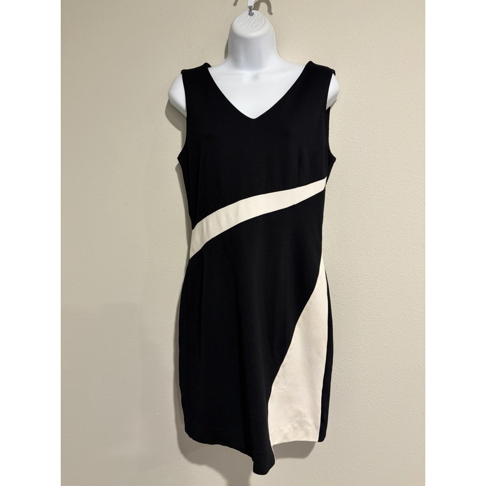 White House Black Market Short Sheath Dress~ 6~Black White Colorblock Sleeveless